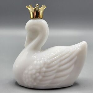 Vintage EMPTY Avon Bird of Paradise Cologne Bottle White Milk Glass Swan Crown